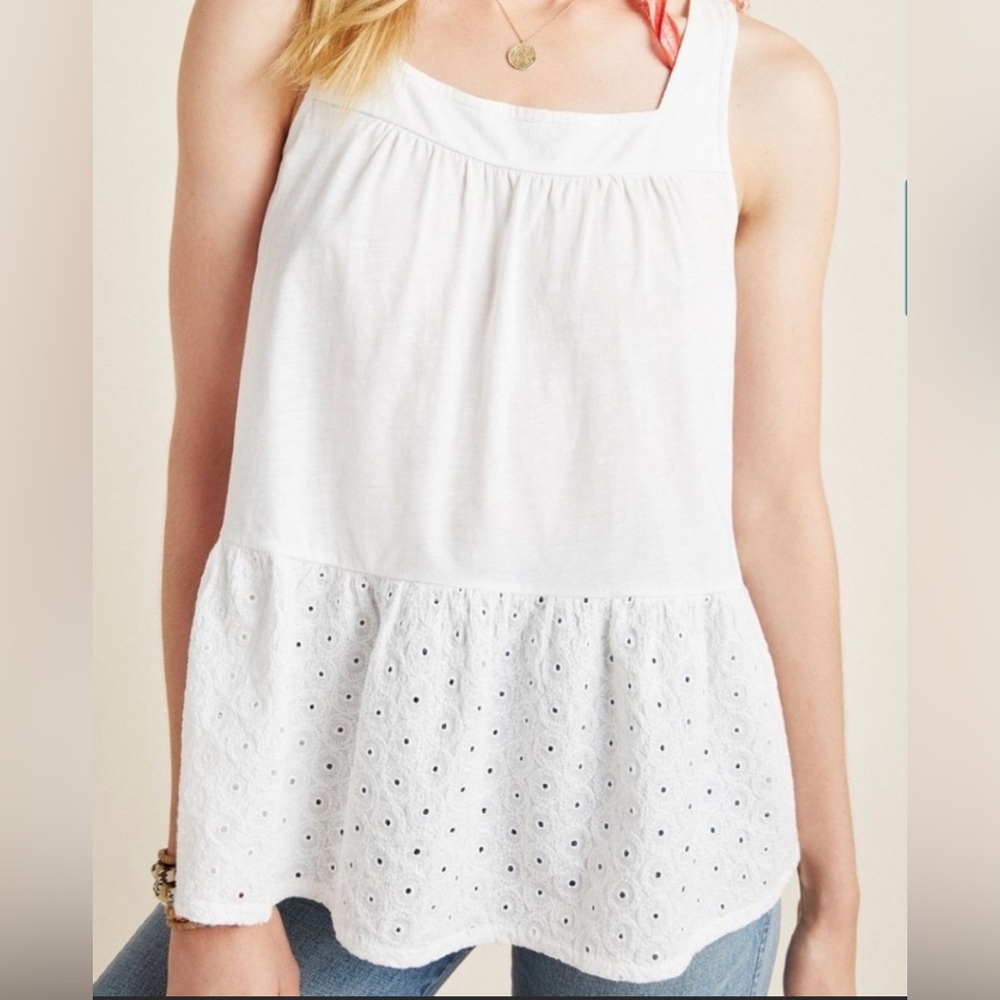 Anthropologie White Eyelet Babydoll Top, Size: Small